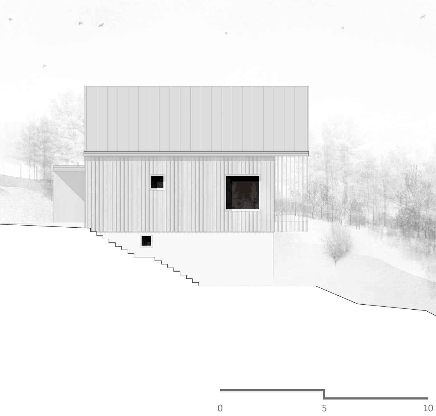 Vista esterna frontale della casa sull'Altopiano di Asiago di notte