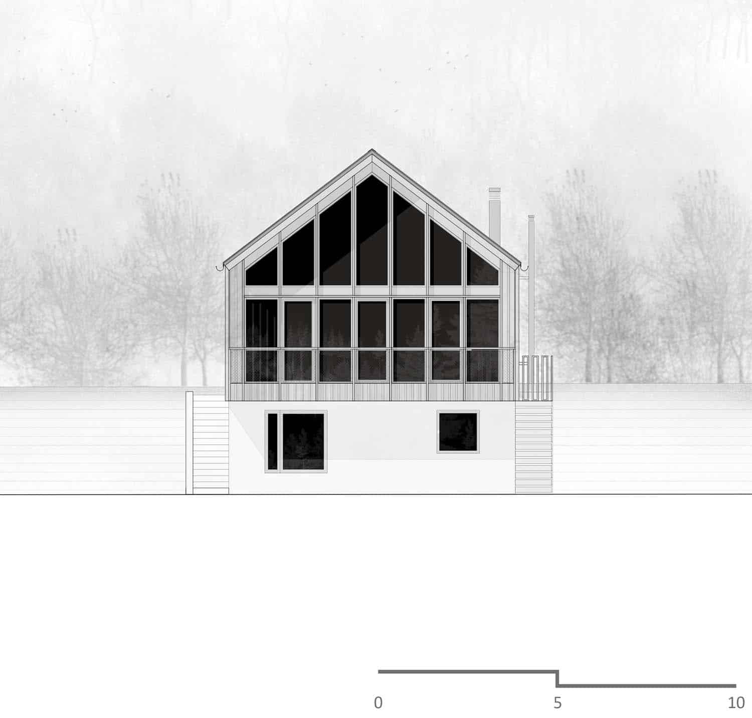 Scorcio esterno della casa con terrazza coperta e paesaggio di Roana